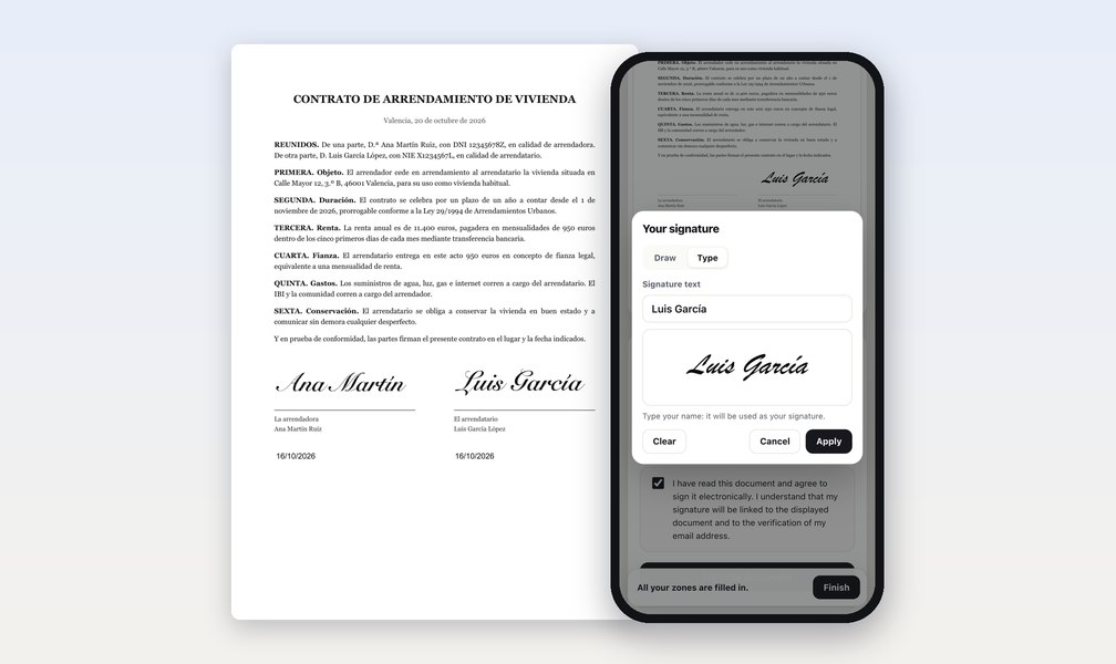 Signed lease and phone signature in imotrack