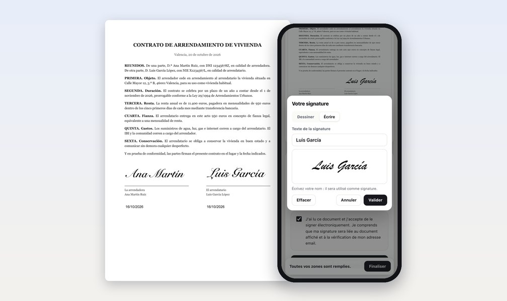 Bail signé et signature depuis un téléphone dans imotrack